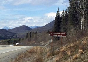 First Sign directing to Matanuska Glacier when traveling from the West, Valdez, Tok or Glenallen areas